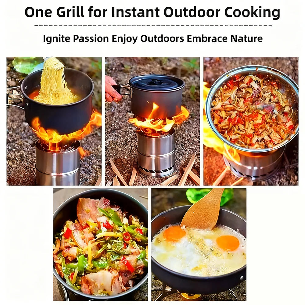 Ultralight Stainless Steel Folding Wood Stove – Portable Camping Cooker