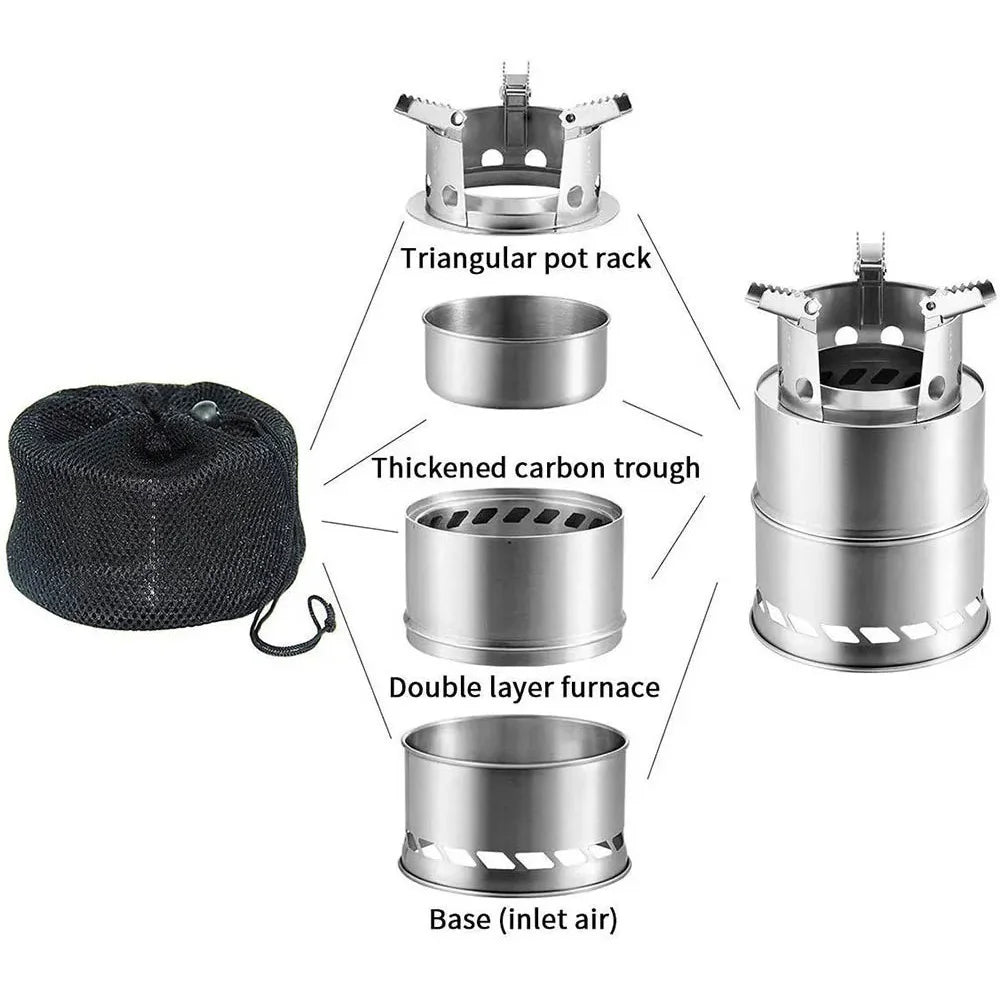 Ultralight Stainless Steel Folding Wood Stove – Portable Camping Cooker