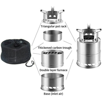 Ultralight Stainless Steel Folding Wood Stove – Portable Camping Cooker