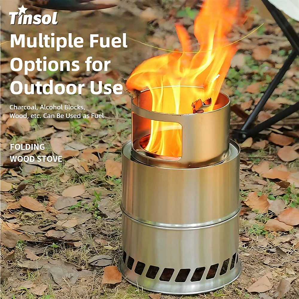 Ultralight Stainless Steel Folding Wood Stove – Portable Camping Cooker