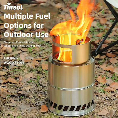 Ultralight Stainless Steel Folding Wood Stove – Portable Camping Cooker